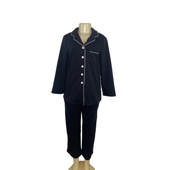 Goelia Womens Black Button-Up Pajama Set With White Piping Trim Sz 4 - New - Picture 1 of 14